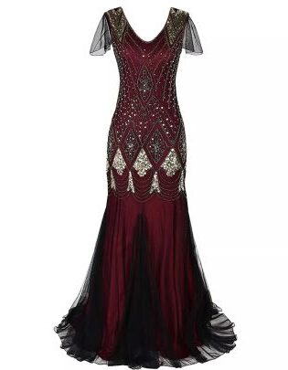 DEEP RED GATSBY EVENING DRESS