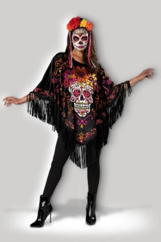 DAY OF THE DEAD SUGAR SKULL PONCHO COSTUME SET