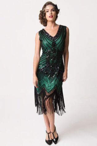 GREEN BEADED FLAPPER DRESS