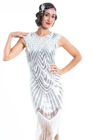 WHITE AND SILVER FLAPPER DRESS