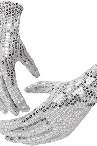 WHITE/SILVER SEQUENCED SHORT GLOVES