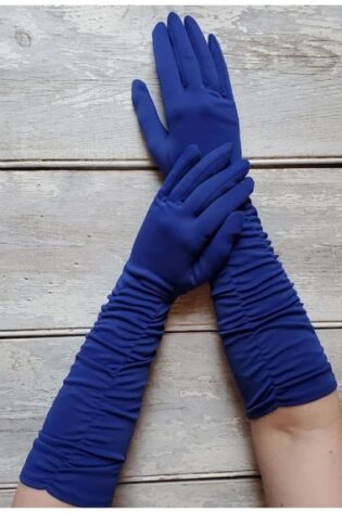 LONG ROYAL BLUE SHINNY RUCHE GLOVE