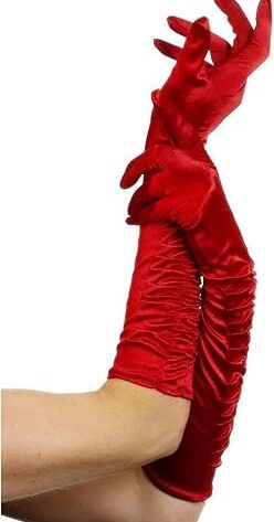 LONG ROYAL RED SHINNY RUCHE GLOVE