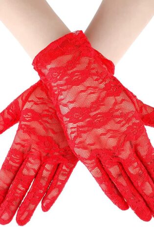 SHORT RED LACE GLOVES