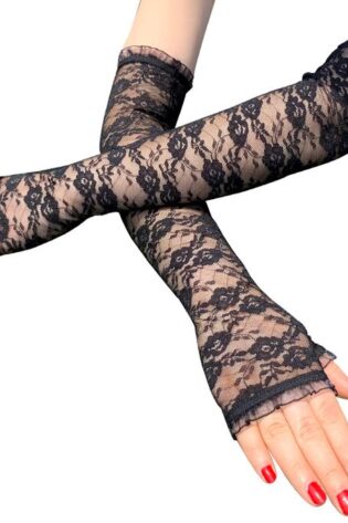LONG FINGERLESS BLACK LACES GLOVES