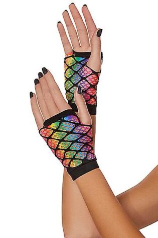 SHORT NET GLOVES BLACK AND RAINBOW