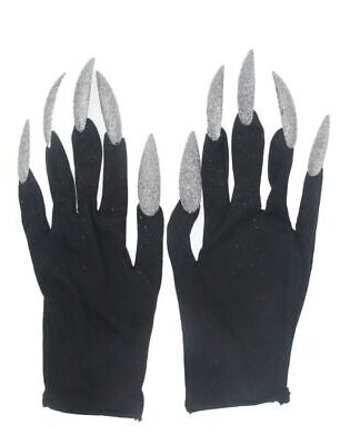 SHORT BLACK GLOVES WITH SILVER GLITTER NAILS