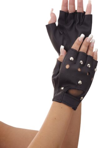 SHORT BLACK FINGERLESS BIKER GLOVES