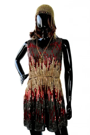 70s DISCO DRESS - RED AND GOLD SEQUIN