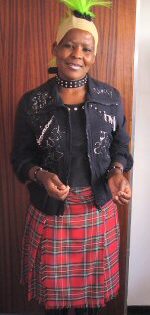 1980S AXL ROSE PUNK ROCK KILT AND LEATHER JACKET AND 1980S ACCESSORIES - GREEN PUNK WIG, 1980S STUDDED NECKLACE