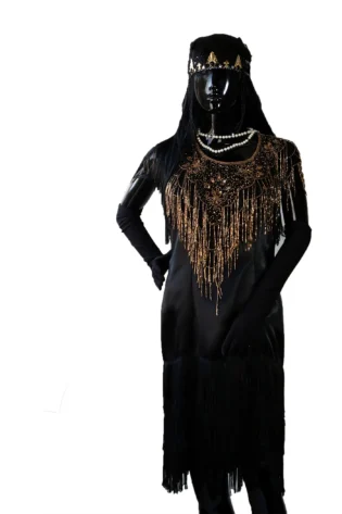 BLACK FLAPPER DRESS AND GOLD SEQUINNED COLLAR
