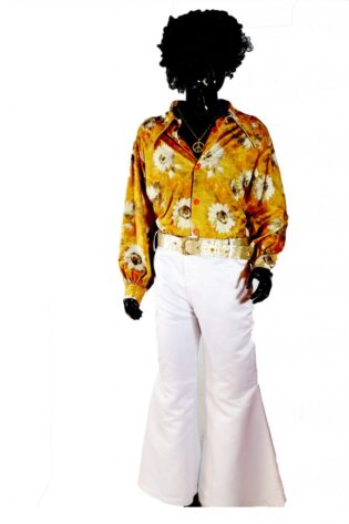 1960S WOODSTOCK HIPPY SHIRT AND HIPPY PANTS - MENS AND 1960S ACCESSORIES - 1960S HEADBAND  AND 1960S AFRO WIG