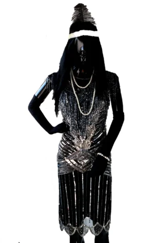 BLACK SEQUINNED GATSBY DRESS AND SEQUINNED COLLAR