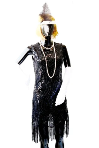 BLACK BEADED FLAPPER DRESS
