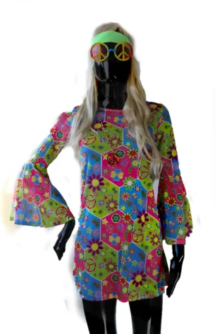 1960S WOODSTOCK HIPPY DRESS - LADIES AND 1960S ACCESSORIES - 1960-S GLASSES AND 1960S HEADBAND -