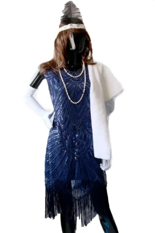 BLUE BEADED FLAPPER DRESS
