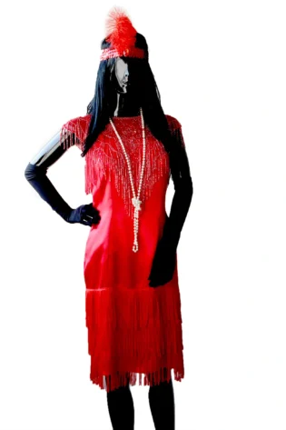 RED FLAPPER DRESS AND RED BEADED COLLAR