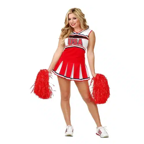 Red USA cheerleader outfit with pom-poms