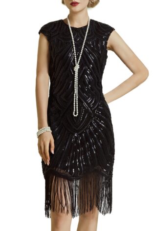 BLACK BEADED FLAPPER DRESS