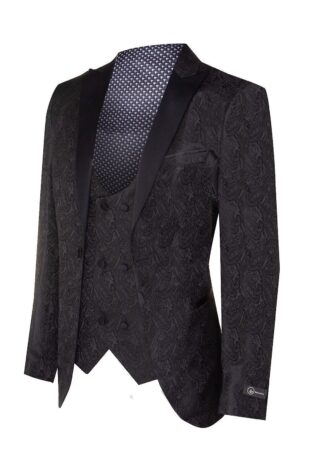 BLACK BROCADE TUXEDO SUIT