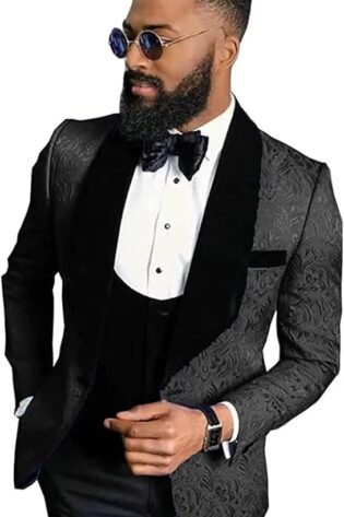BLACK JACQUARD TUXEDO SUIT