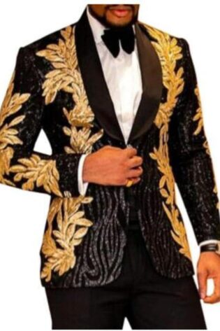 GOLD LEAF BLACK TUXEDO SUIT