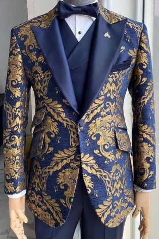 GOLD LEAF PATTERN BLUE SUIT