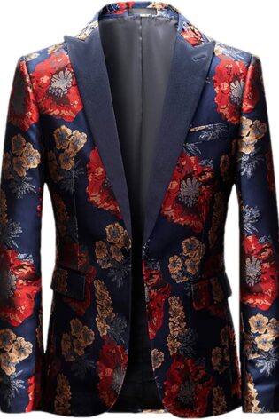 FLORAL PRINT BLUE TUXEDO SUIT