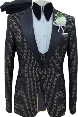 GOLD ON BLACK JACQUARD SUIT