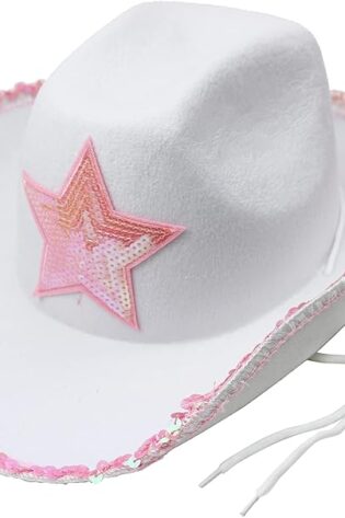 COWGIRL  GIRL HAT WHITE WITH PINK STAR