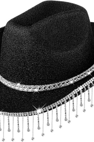COWGIRL HAT WITH TASSELS BLACK