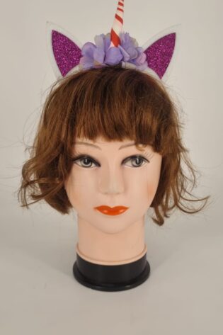 UNICORN ALICE BAND WHITE WITH PURPLE FLOWERS