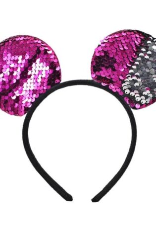 SEQUIN BEAR EARS SILVER AND BRIGHT PINK