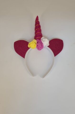 UNICORN ALICE BAND BRIGHT   PINK WITH FLOWERS