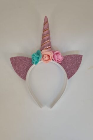 UNICORN ALICE BAND LIGHT  PINK WITH FLOWERS