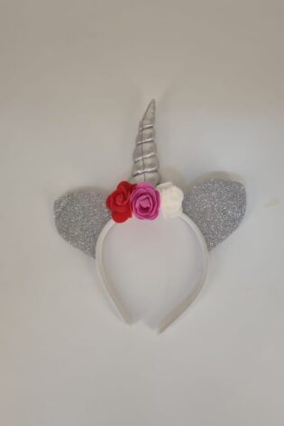 UNICORN ALICE BAND SILVER WITH FLOURS