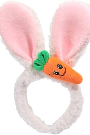 WHITE AND PINK FURRY BUNNY EARS WITH CARROT