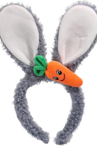 GREY FURRY BUNNY EARS WITH CARROT