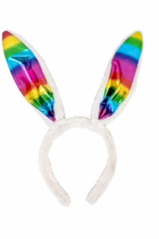 WHITE AND RAINBOW BUNNY EARS