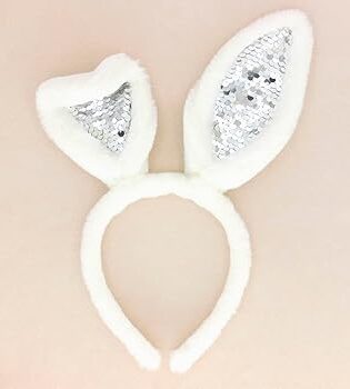 FURRY WHITE SEQUIN BUNNY EARS