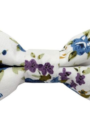 WHITE BLUE GREEN FLORAL BOWTIE
