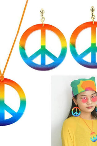 PEACE PENDANT NECKLACE AND EARRINGS MULTICOLOR