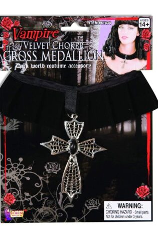 VELVET CHOKER CROSS MEDALLION