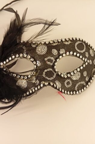 LACED SPOTTED  SEQUIN WITH FEATHER FLOWER BLACK