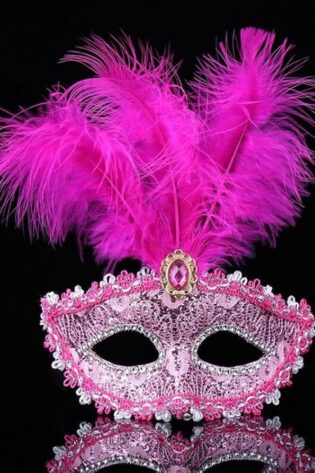 PINK WITH SILVER TRIM AND FEATHER