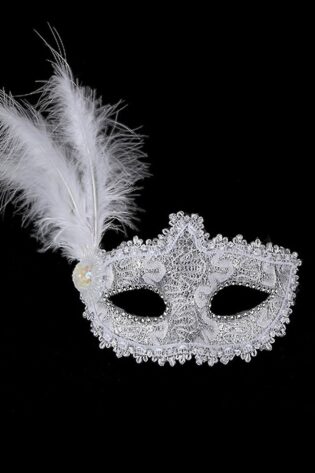 WHITE WITH SILVER TRIM AND FEATHER