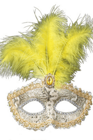 YELLOW WITH GOLD TRIM AND FEATHER