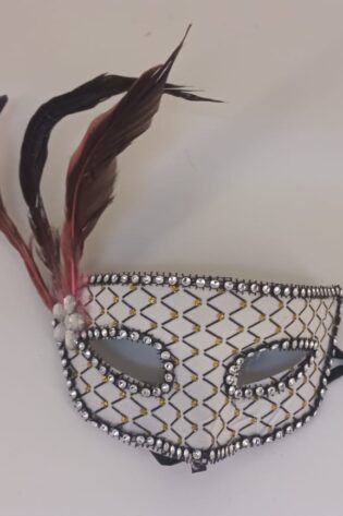 WHITE AND BLACK WITH GOLD DOTS A ND FEATHER