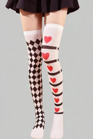 HEART AND PLAID PATTERN KNEE HIGH SOCKS