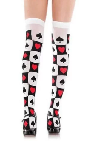 NYLON PLAYING CARD PATTERN KNEE HIGH SOCKS